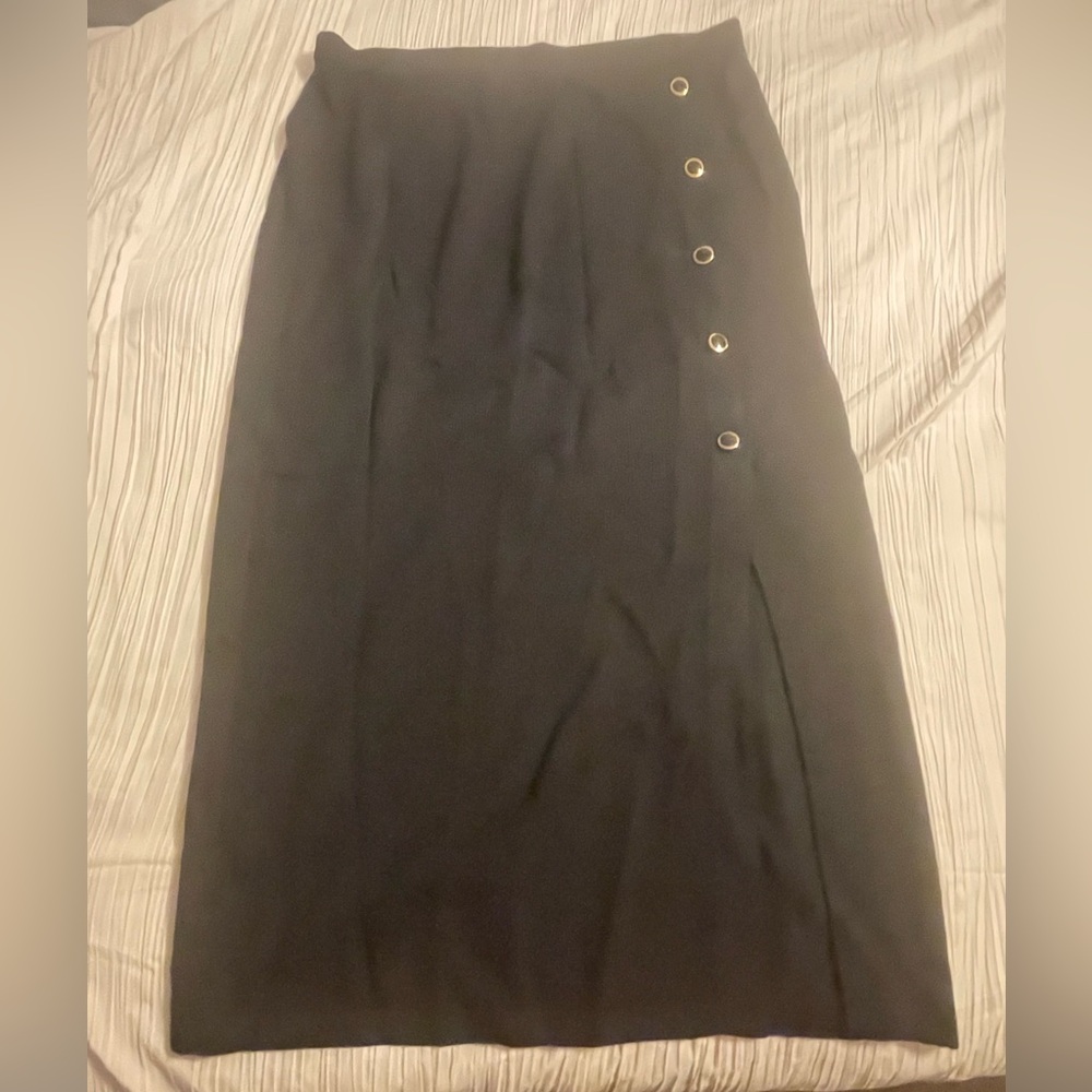 St. John black knit skirt midi length front slit size 12